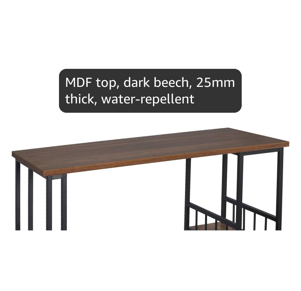Priti Bar Table Counter Table With 2 Shelves, Metal Frame Mdf Top